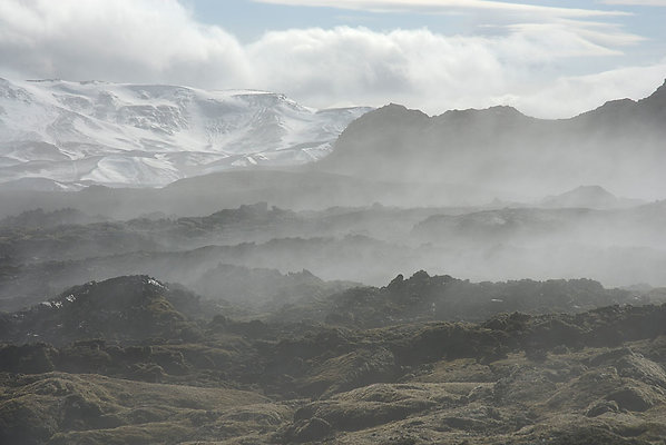 Krafla smoking lava and snow